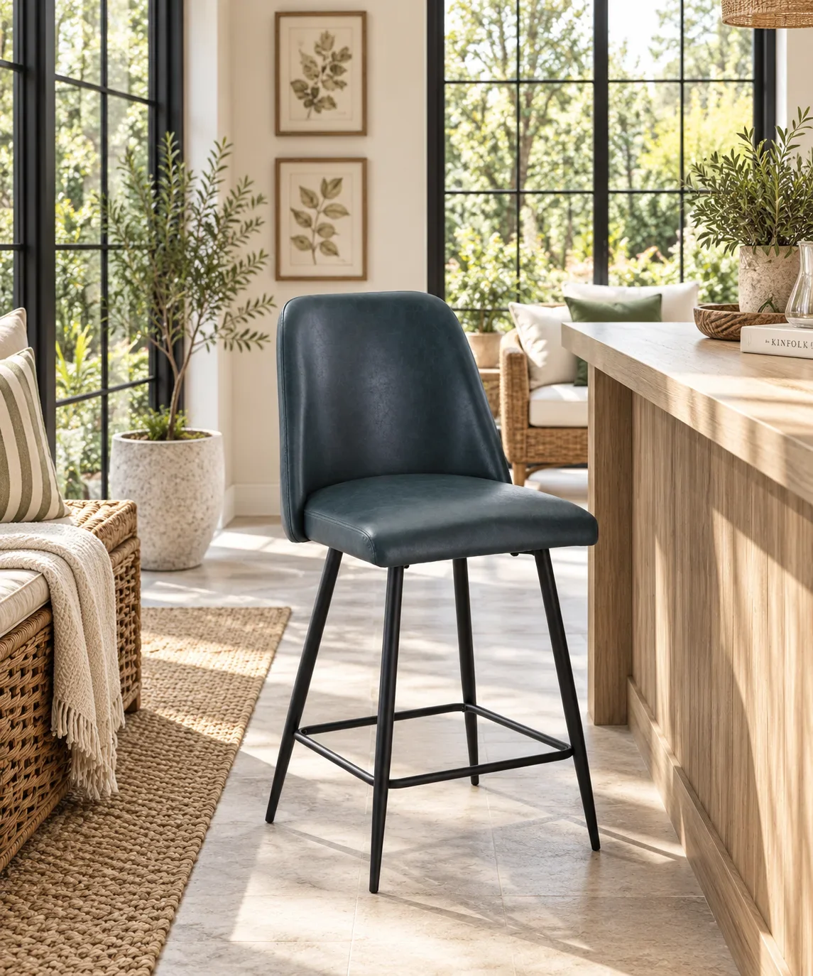Maddox Upholstered Counter Stool- Blueberry