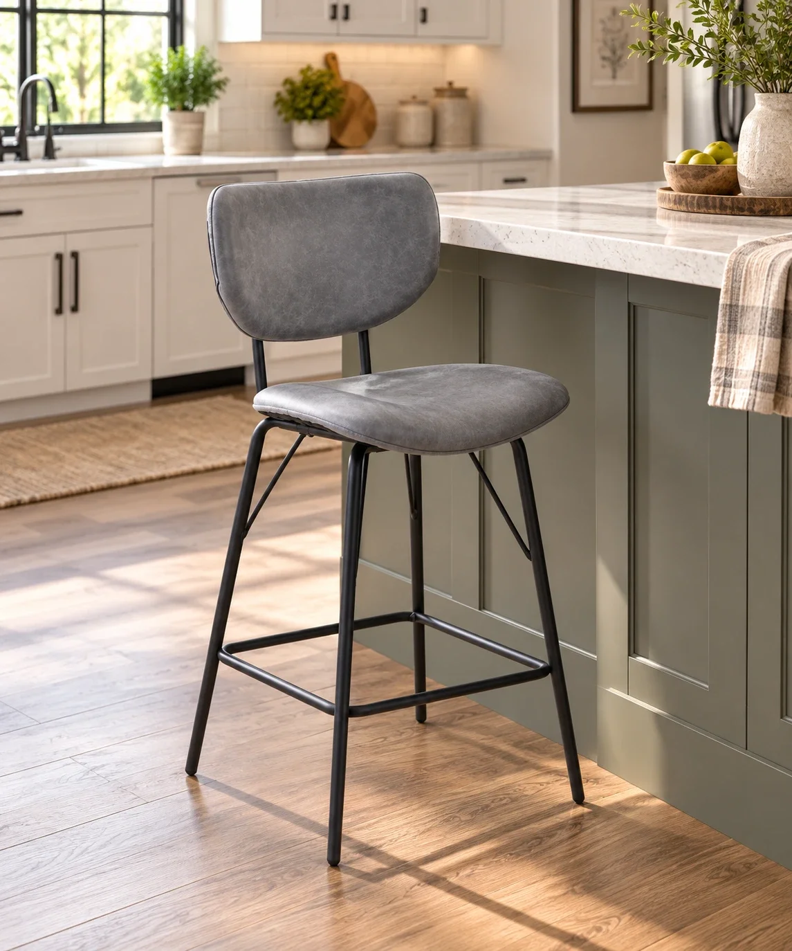 Owen Upholstered Counter Stool- Grey
