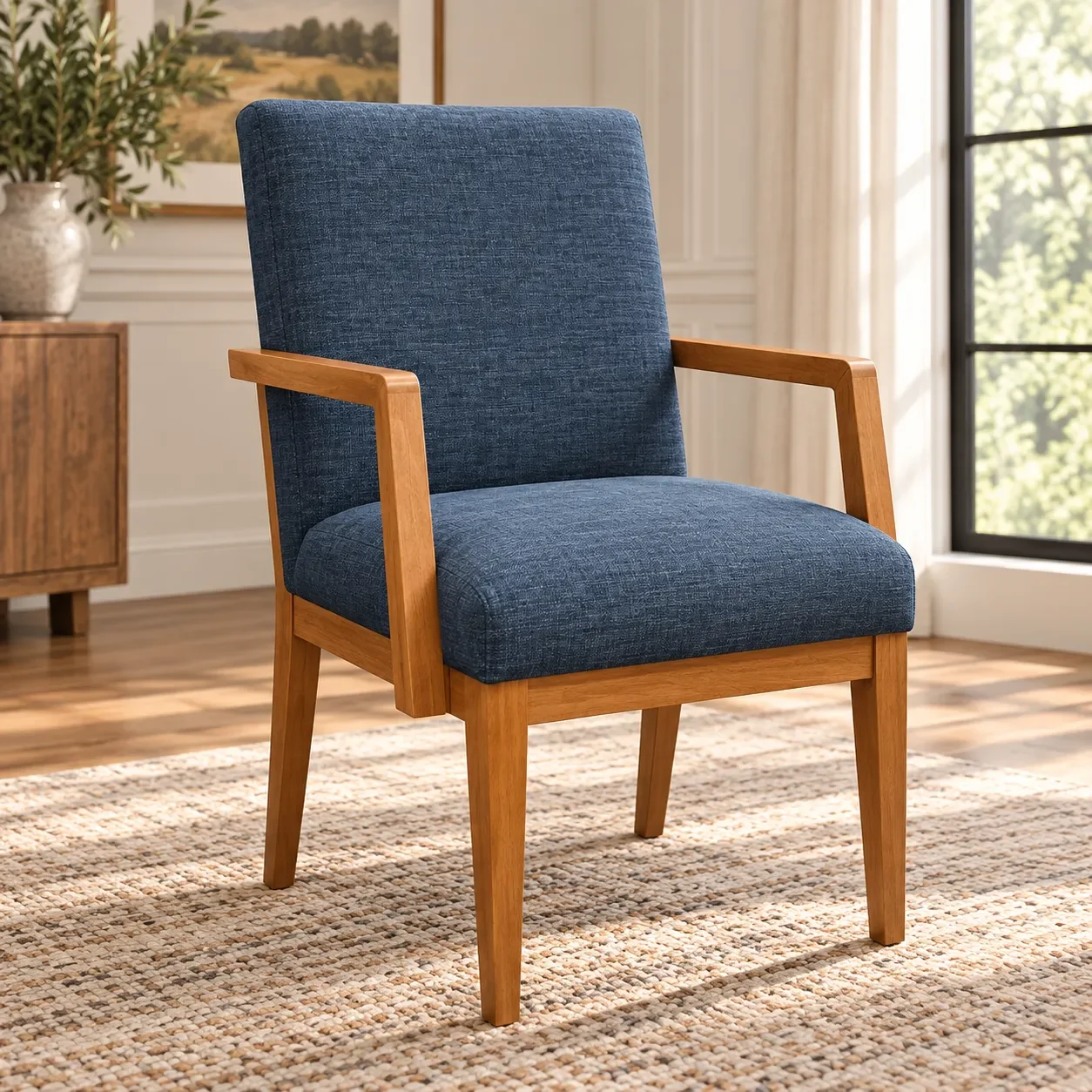 ChatGPT Image Sep 10, 2026, 10_56_13 AM Canadel Honey Washed Dining Chair with Arms TK Fabric - Image 1