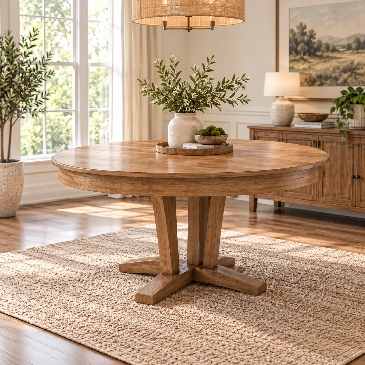 Round Dining Room Table Pecan Washed Gourmet