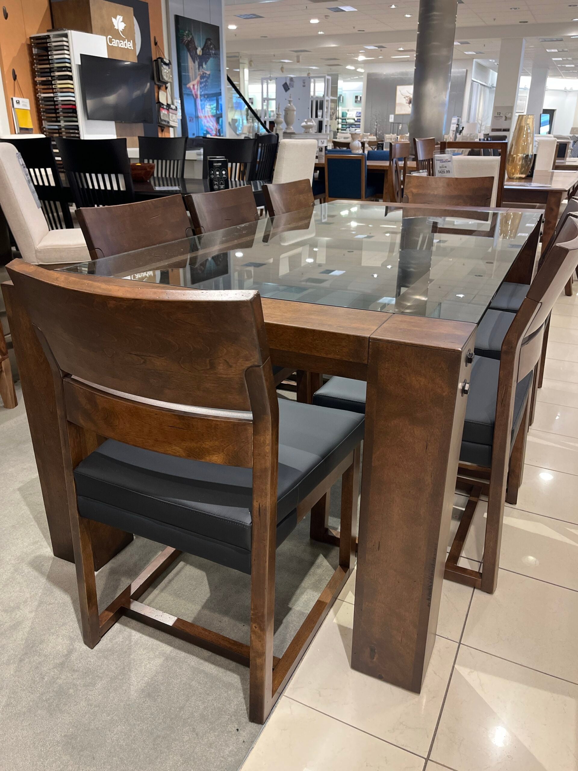 Canadel Cognac Washed Dining Glass Table with Legs