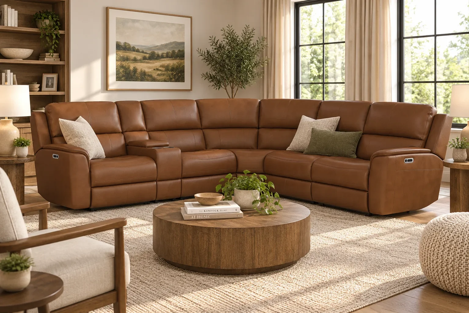 Henry Leather Power Reclining Sectional with Power Headrests & Lumbar