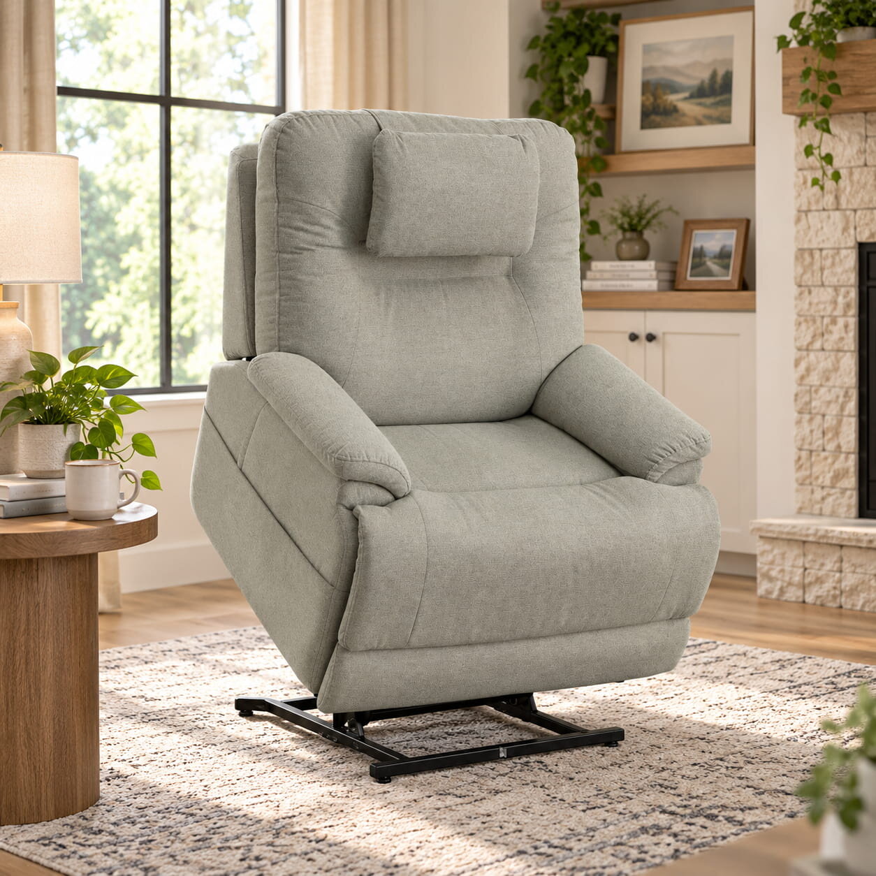 Zecliner Model 2 Dove Fabric Power Lift Sleep Recliner with Power Headrest & Lumbar