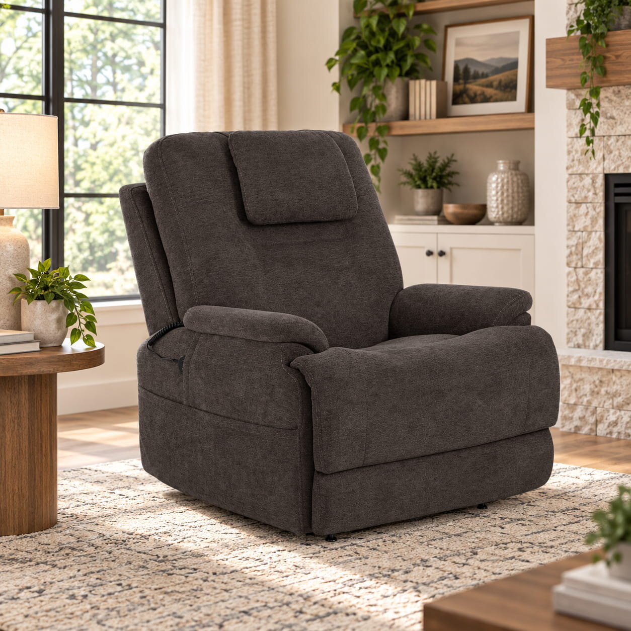 Zecliner Model 2+ Umber Fabric Power Lift Sleep Recliner with